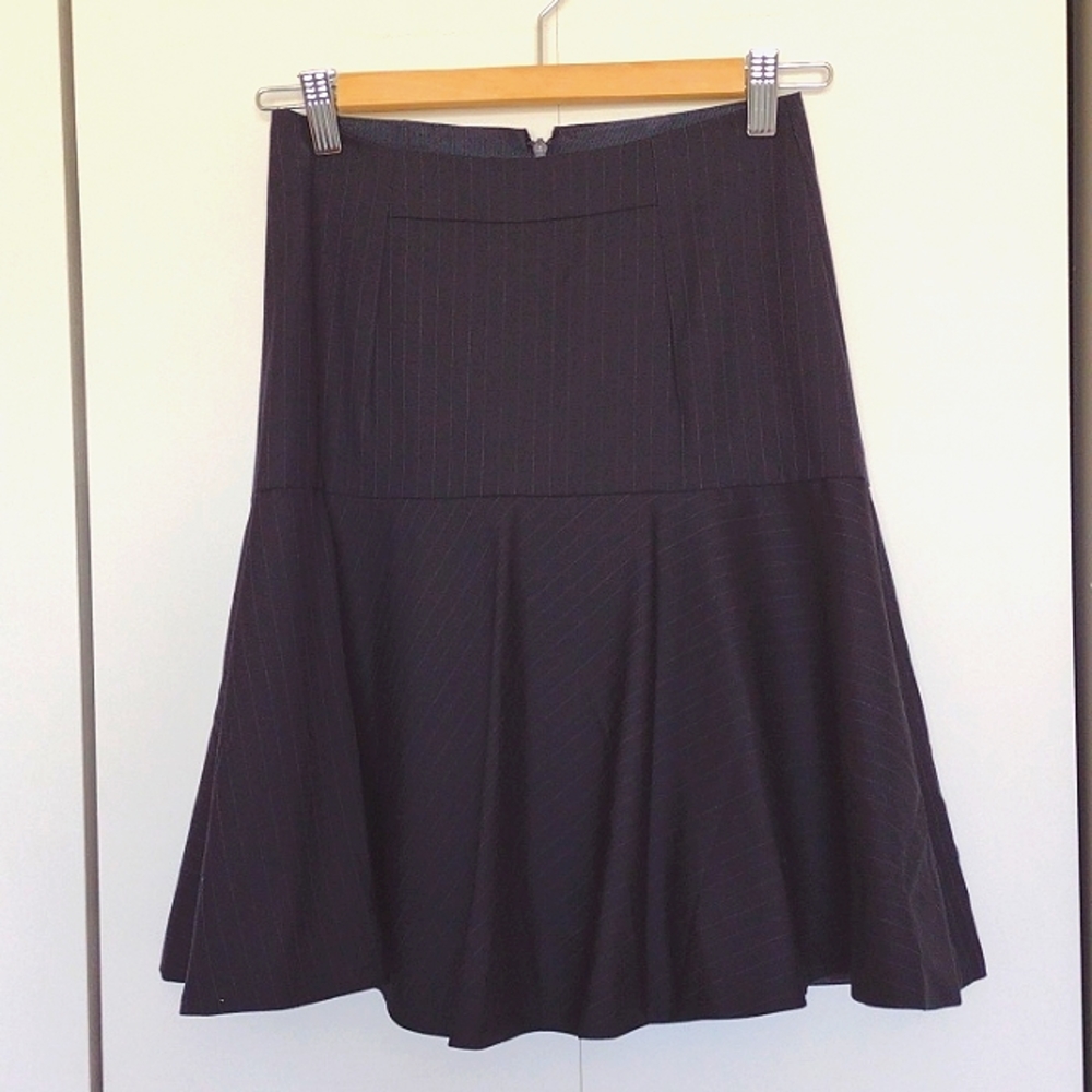 J. Crew Midnight Navy Wool Pinstripe Flared Skirt